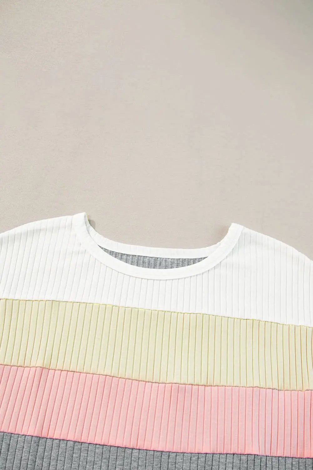 Gray Ribbed Color Block Patchwork T-shirt - Love Salve